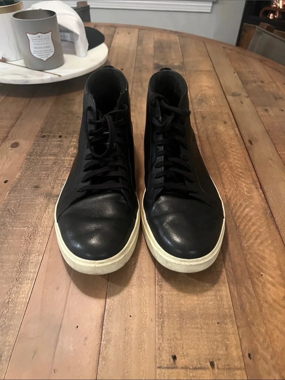 Cole Haan Black Leather High-Top Sneakers with Cream Sole